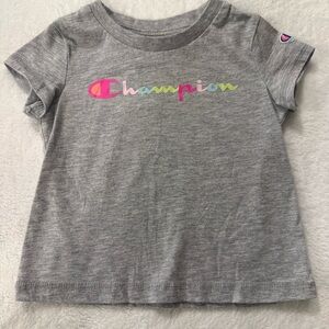 Champion Kids Gray Tee with Pastel Pink, Green & Yellow Logo